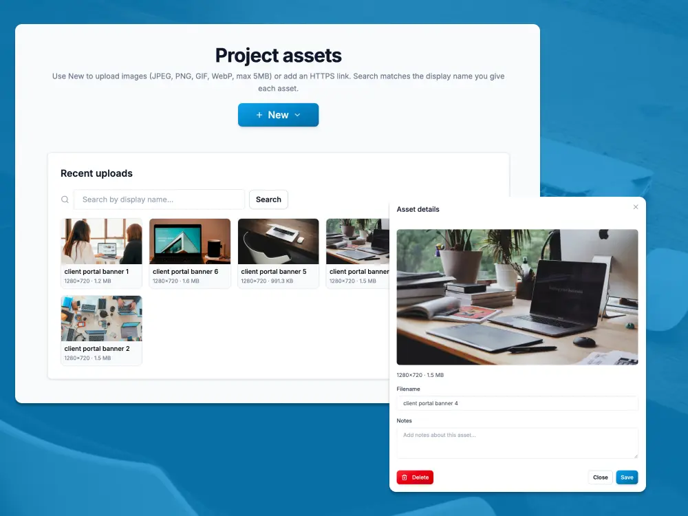 Asset collection with a public upload link for client files